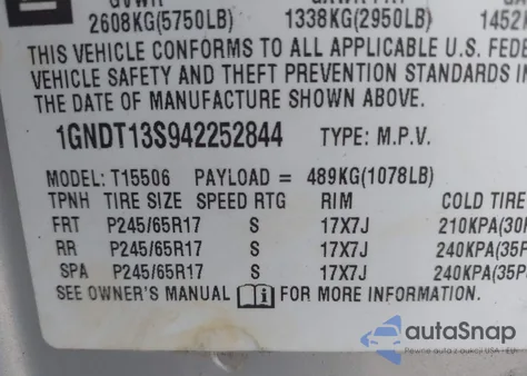 2004 Chevrolet Trailblazer Lt из США, поврежденный, VIN 1GNDT13S942252844